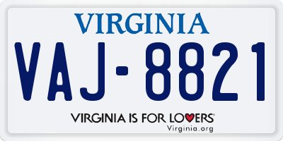 VA license plate VAJ8821