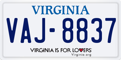 VA license plate VAJ8837