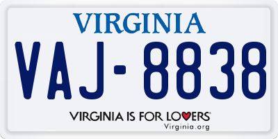 VA license plate VAJ8838