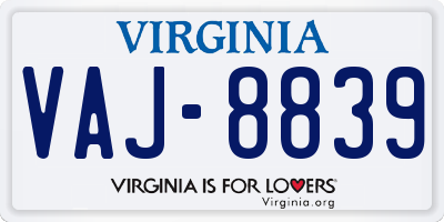 VA license plate VAJ8839