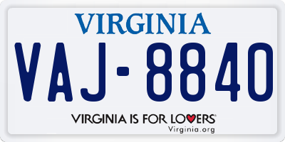 VA license plate VAJ8840