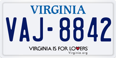 VA license plate VAJ8842