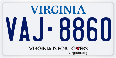 VA license plate VAJ8860