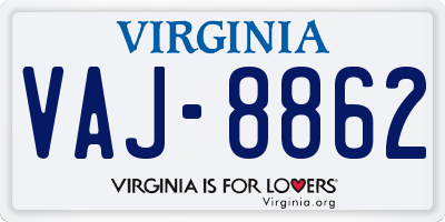 VA license plate VAJ8862