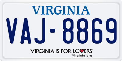 VA license plate VAJ8869