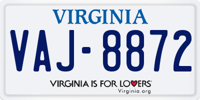 VA license plate VAJ8872