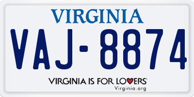 VA license plate VAJ8874