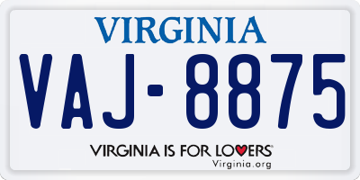 VA license plate VAJ8875
