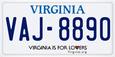 VA license plate VAJ8890