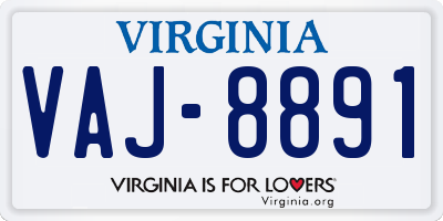 VA license plate VAJ8891