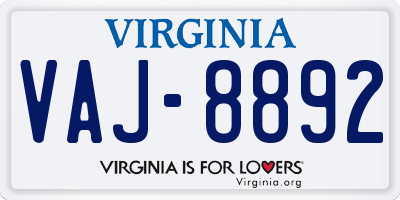 VA license plate VAJ8892
