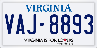 VA license plate VAJ8893
