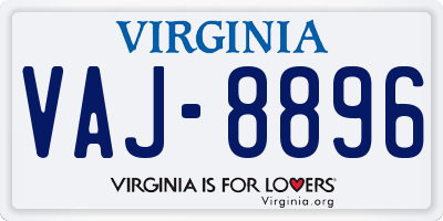 VA license plate VAJ8896