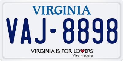 VA license plate VAJ8898