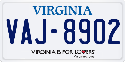 VA license plate VAJ8902