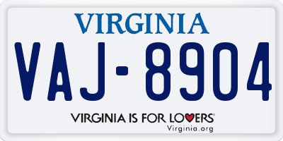 VA license plate VAJ8904