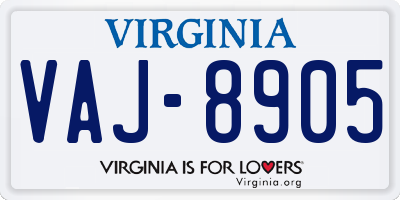 VA license plate VAJ8905