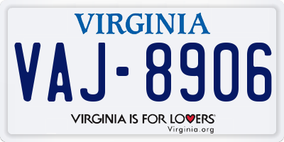 VA license plate VAJ8906