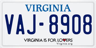 VA license plate VAJ8908