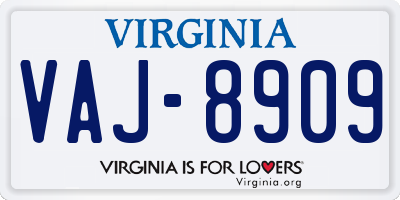 VA license plate VAJ8909
