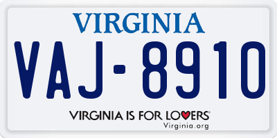 VA license plate VAJ8910