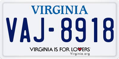 VA license plate VAJ8918