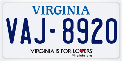 VA license plate VAJ8920