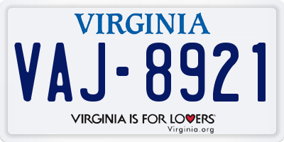 VA license plate VAJ8921