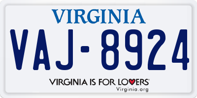 VA license plate VAJ8924
