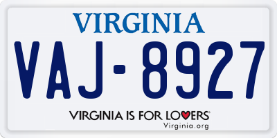 VA license plate VAJ8927