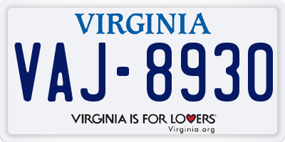 VA license plate VAJ8930