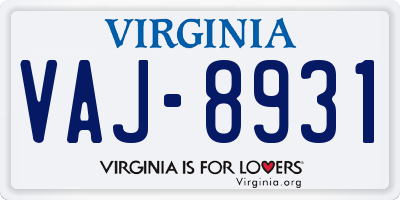 VA license plate VAJ8931