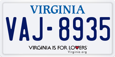 VA license plate VAJ8935