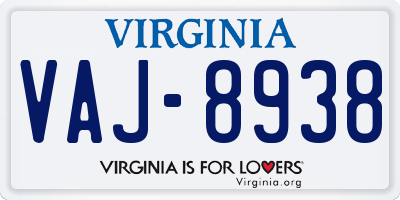 VA license plate VAJ8938