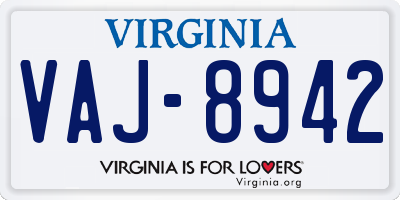 VA license plate VAJ8942
