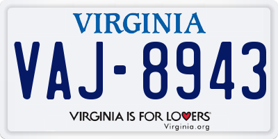 VA license plate VAJ8943