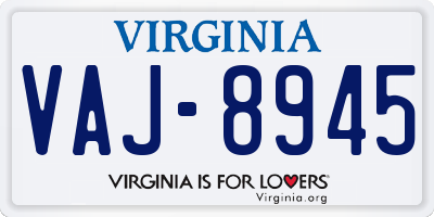 VA license plate VAJ8945