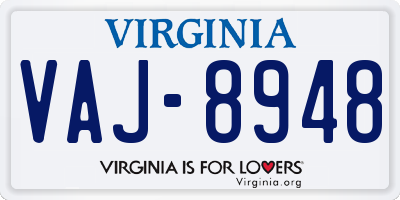 VA license plate VAJ8948