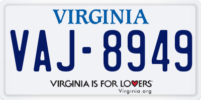 VA license plate VAJ8949