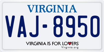 VA license plate VAJ8950