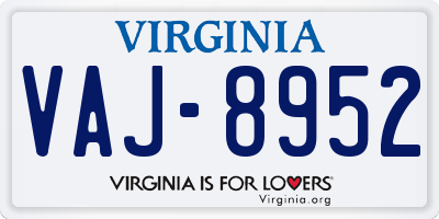 VA license plate VAJ8952