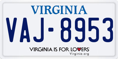 VA license plate VAJ8953