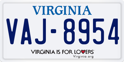 VA license plate VAJ8954