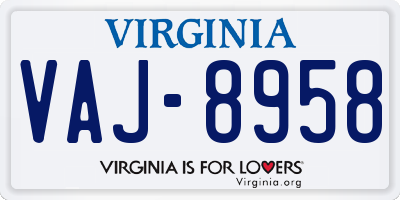 VA license plate VAJ8958