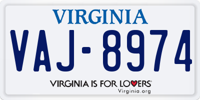 VA license plate VAJ8974