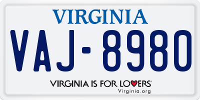 VA license plate VAJ8980