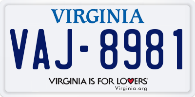VA license plate VAJ8981