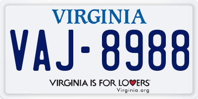 VA license plate VAJ8988