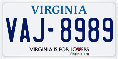 VA license plate VAJ8989