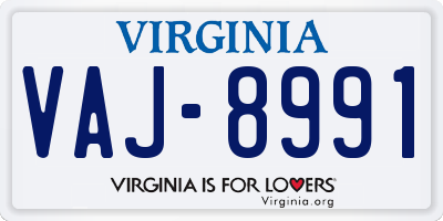 VA license plate VAJ8991
